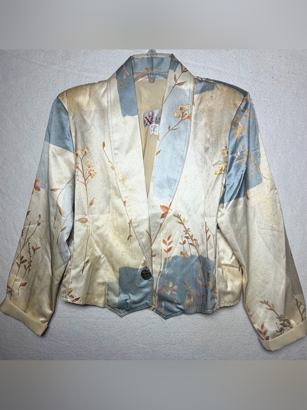 Vintage eXpose Abstract Floral Cropped Blazer Jacket Size L 90s Cotton